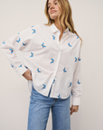 0039 Italy, Lucy Cotton Blouse- White/ Blue Butterflies