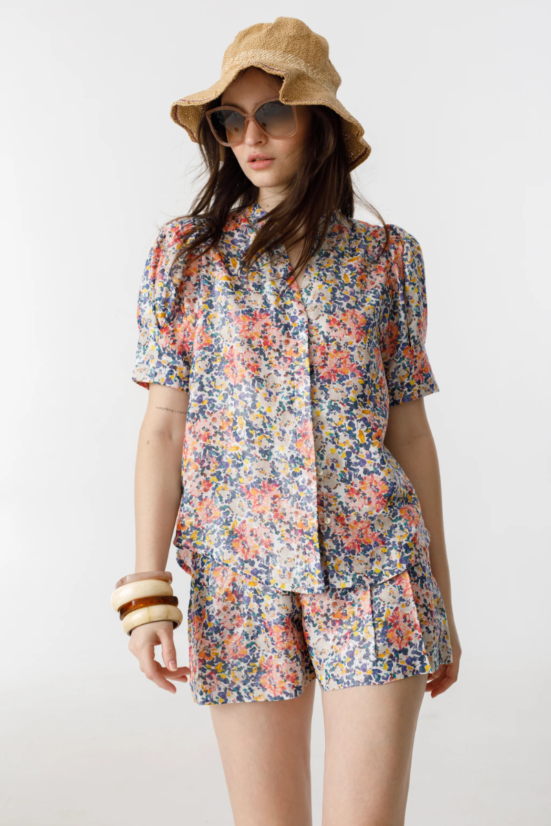 Lanhtropy, Athina Metalic Linen Shirt - Florece Print