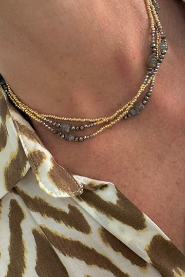 The Makery Collection, Triple Wrap Necklace - Sparkling Pyrite, Labradorite and Gold