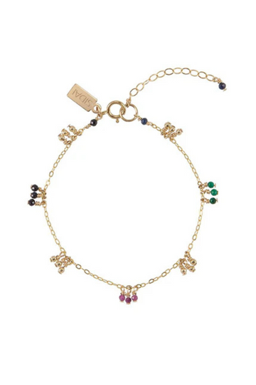 Sidai Designs,Chain  Bracelet with Coloured Bead Clusters - Midnight Blue/Mal Green/Ruby