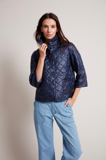 Adroit, Tenley Quilted Jacquard 3/4 Sleeve Jacket - Navy