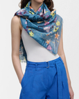 ÉPICE Paris, Butterflies & Flowers Scarf- Bluestone