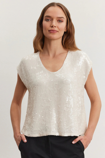 Velvet, Elorie DS Sequin Top- Cream