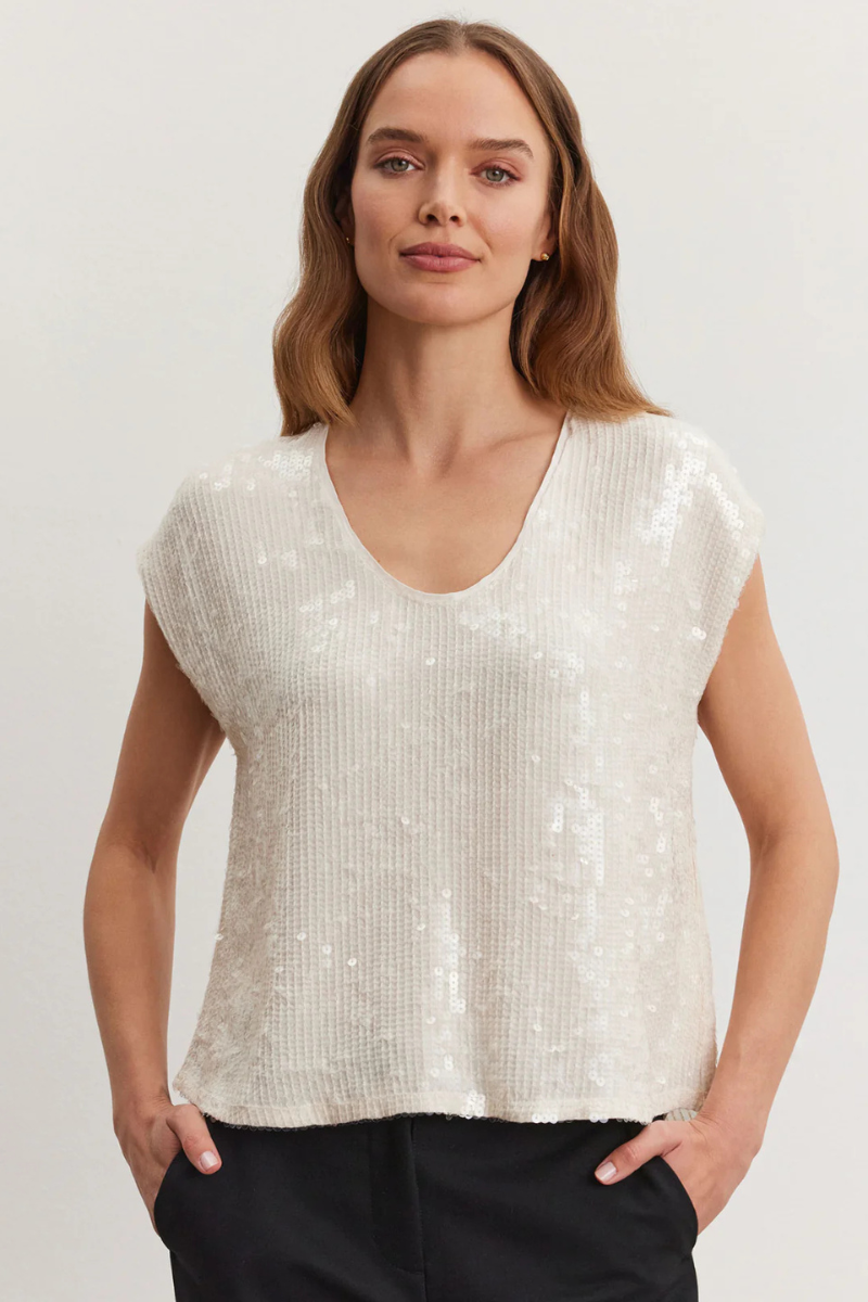 Velvet, Elorie DS Sequin Top- Cream