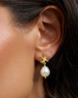 Coral Earring Gold Plated - Natural Pearl