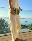 KAYU, Monstera Straw Pouch Wristlet Bag- Multi
