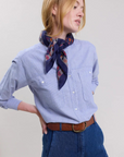 Hartford, Flower Square Woven Scarf- Navy