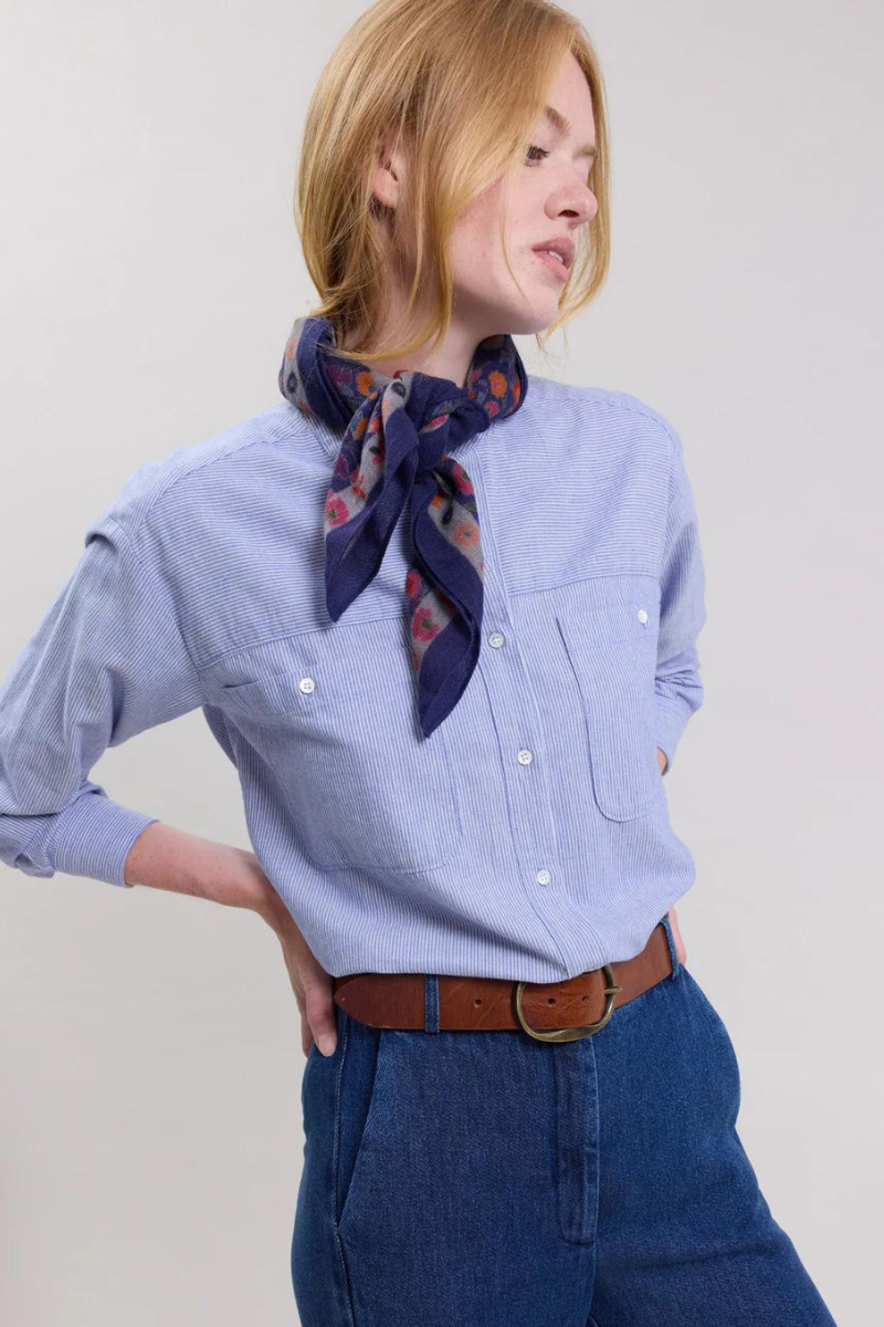 Hartford, Flower Square Woven Scarf- Navy