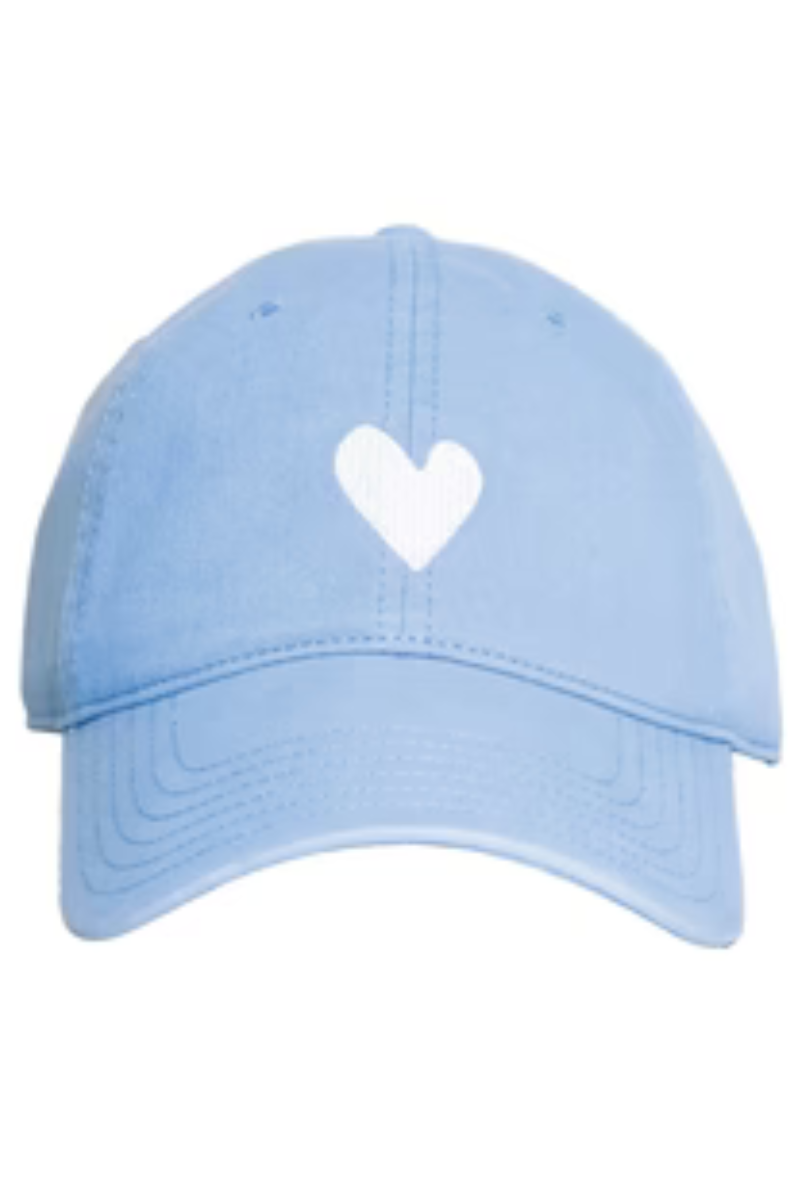 Kerri Rosenthal, Embroidered Heart Hat-Light Blue/White