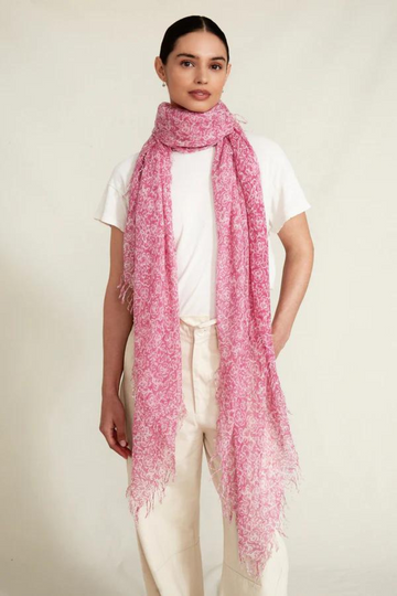 Chan Luu, Pink Hibiscus Floral Print Cashmere & Silk Scarf