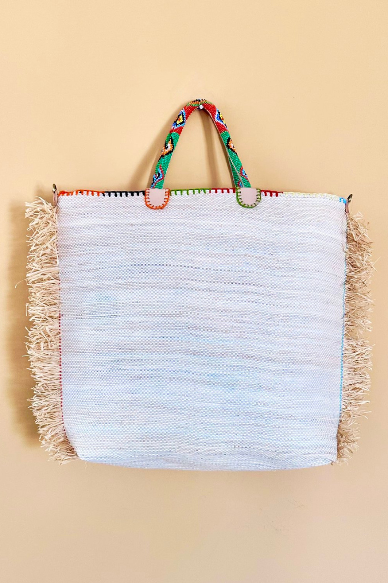 En Shallah, Embroidered Raffia Bag M