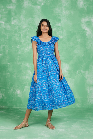 Ro's Garden, Tuscany Midi Dress- Blue Komaki