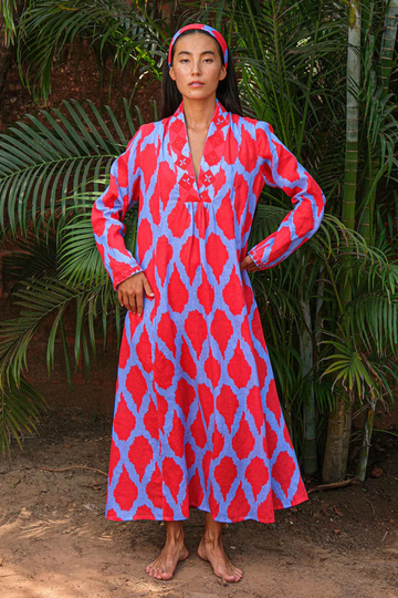 Nimo With Love, Sandalwood Dress - Ikat Red