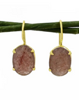 Schmuckoo, Oval Prong Gemstone Earrings Gold - Strawberry Quartz