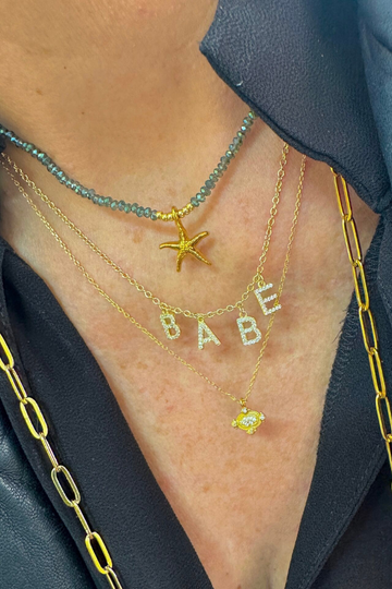 The Makery, Sparkling Blue Short Necklace w/Gold Starfish Pendant