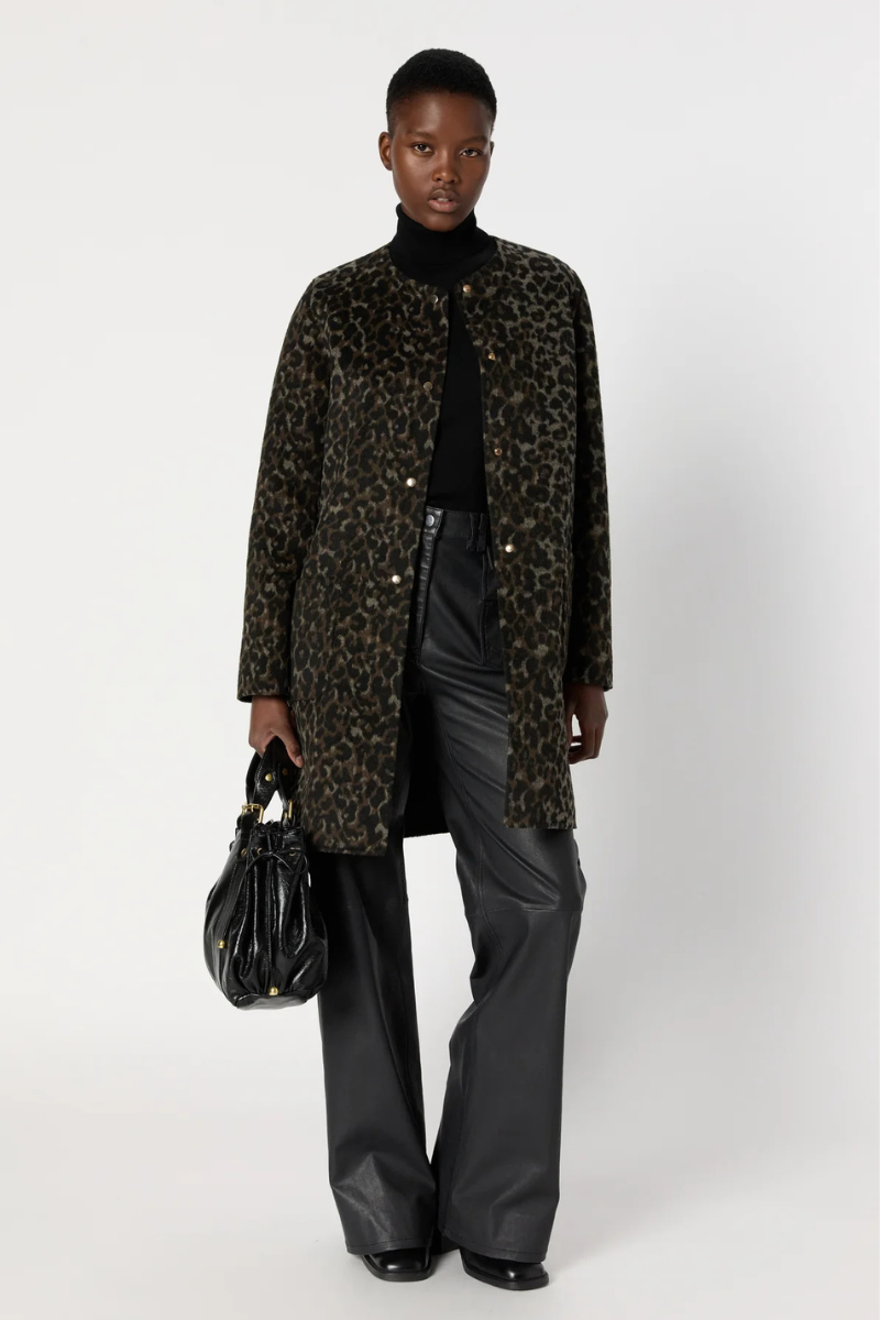 Gerard Darel, Matilda Reversible Plain and Leopard Coat - Marron