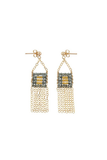 Sidai, XS Pendant Earrings with Chain Tassel - Shinny Graphite, Gold