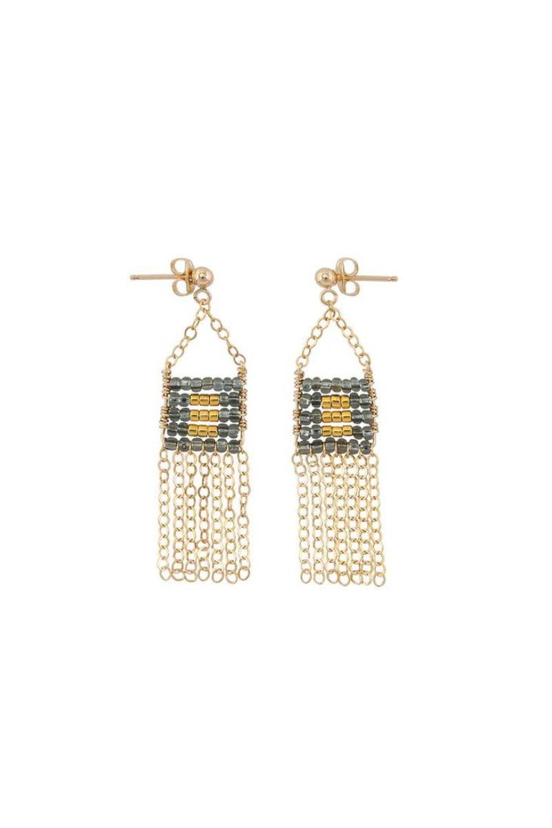 Sidai, XS Pendant Earrings with Chain Tassel - Shinny Graphite, Gold