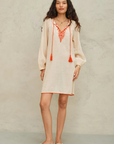 M.A.B.E, Talia Embroidered Kaftan- Beige/Orange