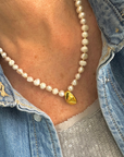 The Makery Collection, Pearl Necklace with Gold Pebble Charm