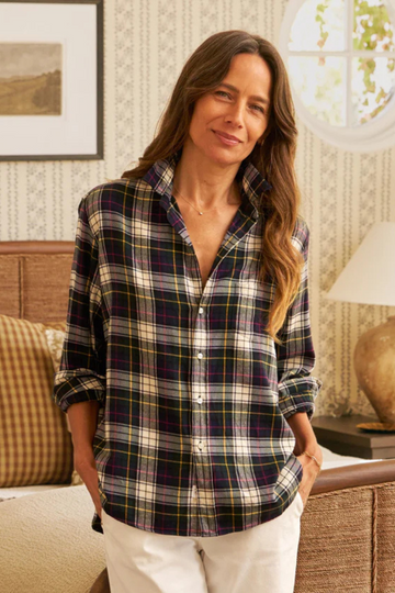 Frank & Eileen, Relaxed Button Up Shirt-White,Navy,Red Plaid