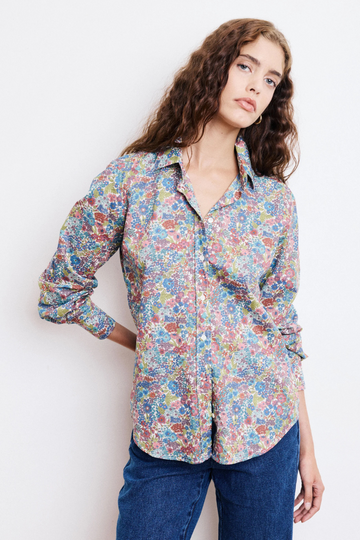 Hartford, Coraz Woven Shirt-Blue/Olive/Brick