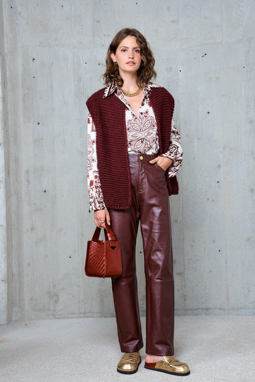 Stella Forest, Esmee Straight Leather Pants- Bordeaux