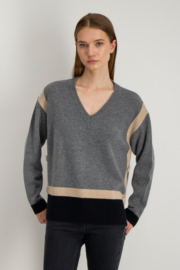 Stella Forest, Vesper Colour Block Sweater - Gris