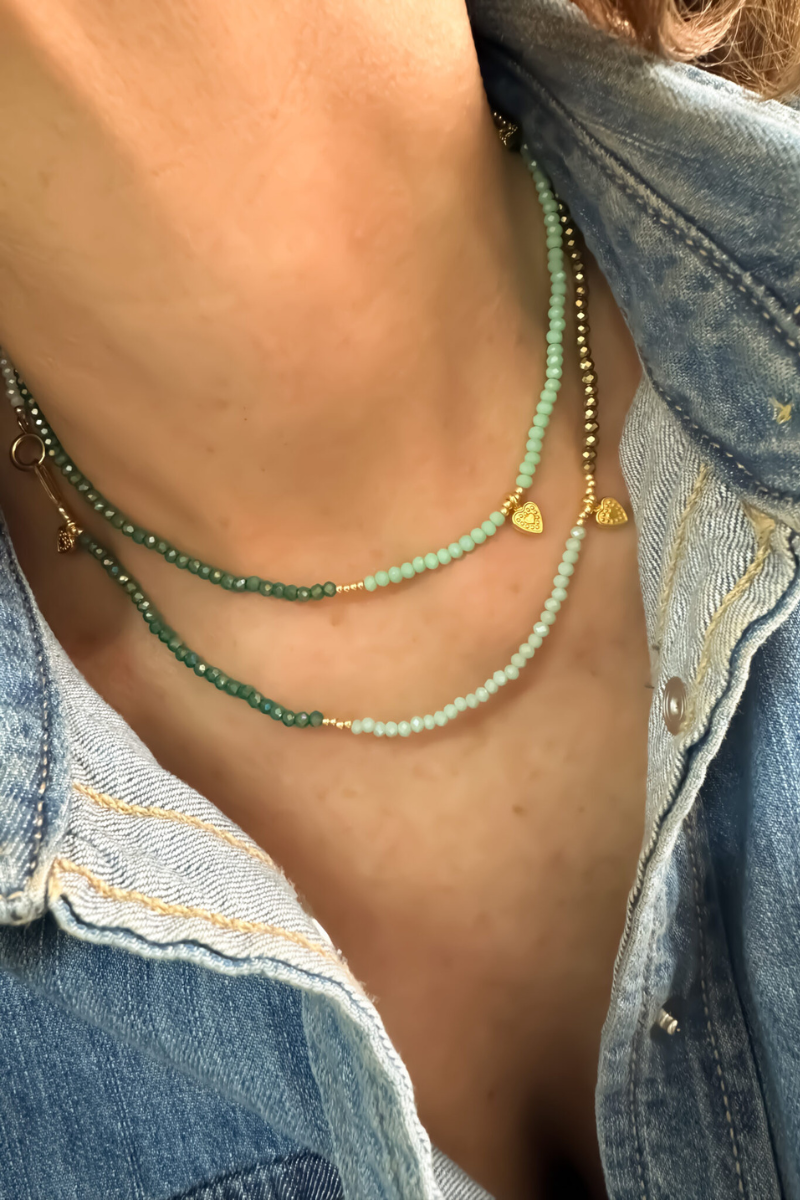 The Makery Collection, Bodrum Beaded Necklace - Sparkling Aqua and Green Beach