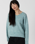 Lyla & Luxe, Cora Eco V-Neck Sweater-Green/Blue Mix