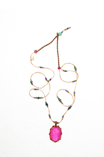 Sharing, Short Tibetan Necklace-  Pink Indian Glass