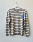 Heart Stripe Crew Sweater- Silver