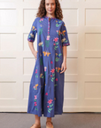 Nimo With Love, Cassia Dress - Blue with Mexican Embroidery