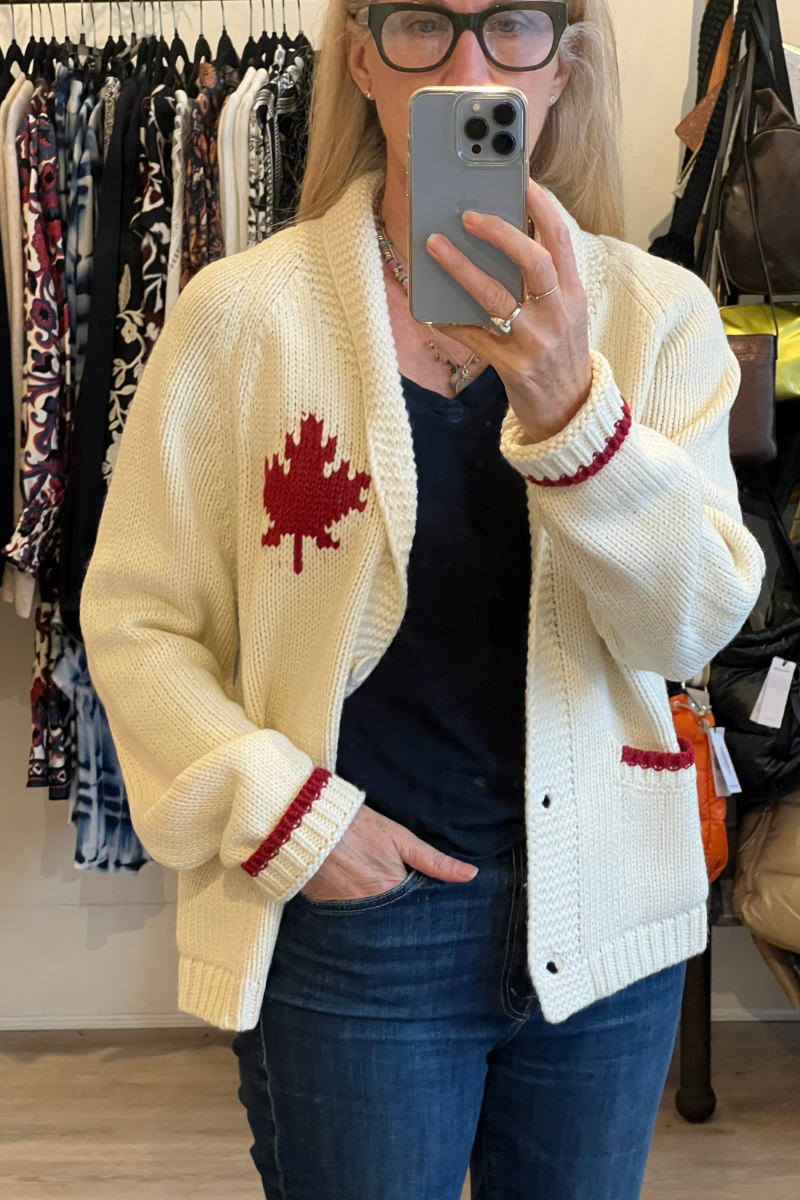 Varsity Cardigan-Red Maple Leaf