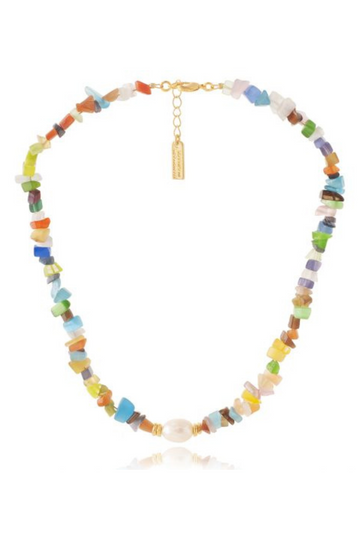 AB, Glass Beads Necklace with Freshwater Pearl Pendant