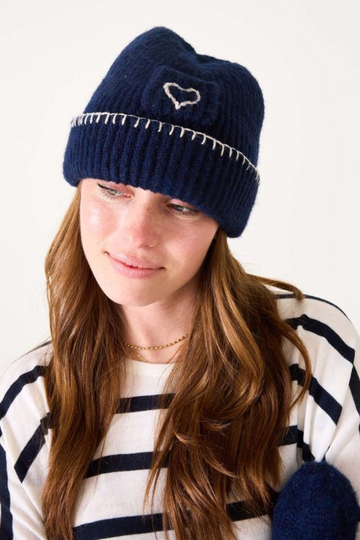 MERSEA, Sailor Love Whipstitch Beanie - Navy/Cream