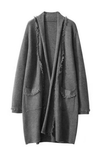 Cashmere Fringe Cardigan - Charcoal Korat – Snapdragon Designs