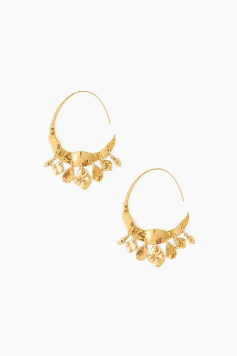 Chan Luu, Gold Crescent Earrings With Dangles