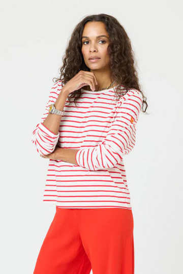 Kerri Rosenthal, Long Sleeve Stripe Tee - White Red