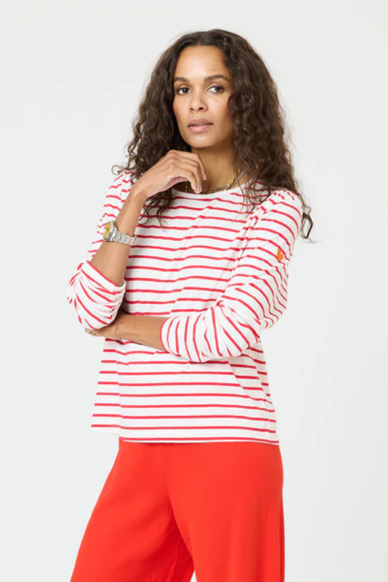 Kerri Rosenthal, Long Sleeve Stripe Tee - White Red