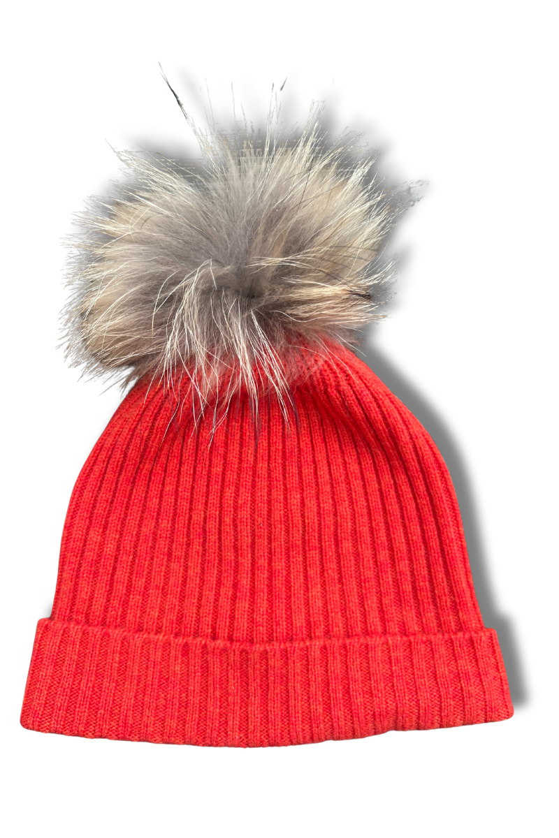 Cashmere Ribbed Hat with Pom Pom
