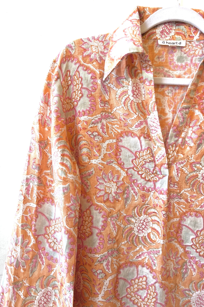 d heart d, Linen Caftan- Apricot Floral