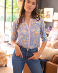 Bell, Audrina Top- Blue/Yellow Print