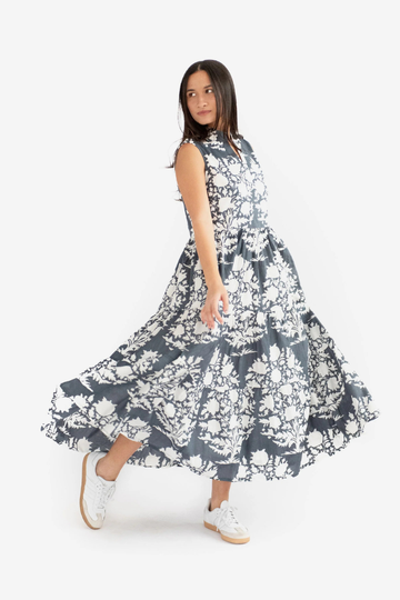 Floral diagonal check flare dress グレー 2DA, Nuage Dress - Grey Floral – Snapdragon Designs