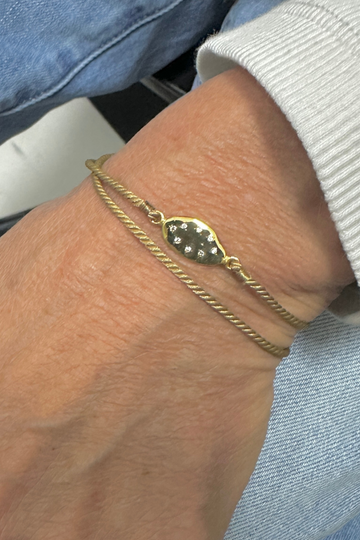 The Makery, Sparkling Gold Leaf Braclet On Tan Cord