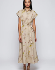 Mirto, Botanical print shirt dress- Beige