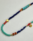 The Makery Collection, Beaded Necklace - Turquoise, Navy, Red and Gold