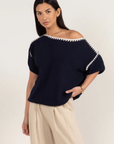 Charli, Billie Knit Top- Deep Blue