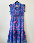 Bell, Daphne Midi Dress- Blue/Pink Print