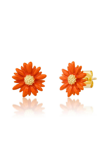 TAI, Orange Enamel Gerber Daisy Earrings